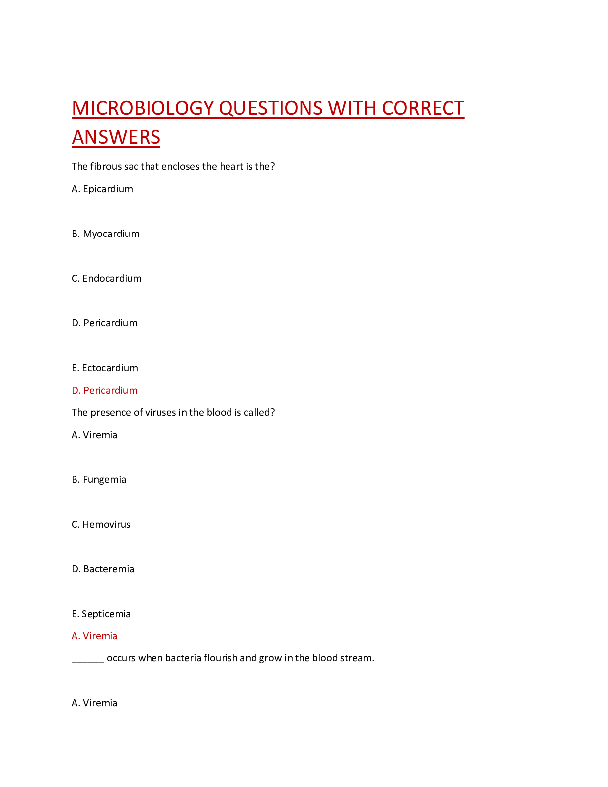 Preview image for MICROBIOLOGY QUESTIONS WITH CORRECT ANSWERS